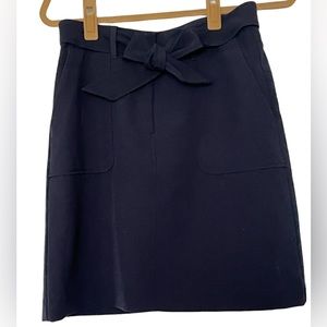 Loft Navy Blue Skirt Tie Waist Pockets Double Lined Career Stretch Size 2 NEW